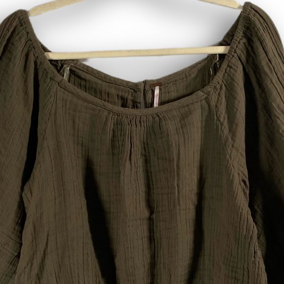 Free People, EUC, Sunday Funday Pullover, Olive Green, Puff Long Sleeve, Top, M - Picture 4 of 13